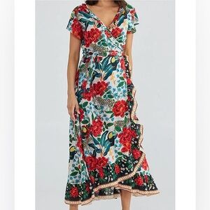 NWT Talisman Toledo Floral V-Neck Short Sleeve Palm Springs Wrap Dress Size XS